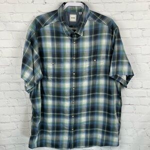 ROWM Shirt Mens 3XLT Blue/Green/Multi Plaid Button-Up Short Sleeve 100% Cotton